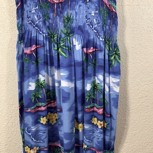 Koko Knot Maxi Dress Ocean Blue Floral Palm Trees S 100% Rayon - Picture 3 of 16